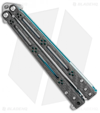 Hom Design Basilisk-R Balisong Butterfly Knife CF W/Teal Liners (4.6" Stonewash) 3 Hom Design Basilisk-R Balisong Butterfly Knife CF W/Teal Liners (4.6" Stonewash) - Image 3