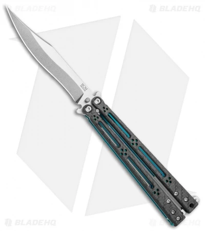 Hom Design Basilisk-R Balisong Butterfly Knife CF W/Teal Liners (4.6" Stonewash) 1 Hom Design Basilisk-R Balisong Butterfly Knife CF W/Teal Liners (4.6" Stonewash)