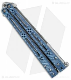 Hom Design Basilisk-R Balisong Butterfly Knife Blue Twill (4.6" Satin) -Kershaw Sales Shop Hom Design Basilisk R Balisong blue twill satin BHQ 68782 er side