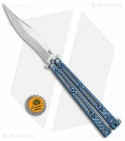 Hom Design Basilisk-R Balisong Butterfly Knife Blue Twill (4.6" Satin) -Kershaw Sales Shop Hom Design Basilisk R Balisong blue twill satin BHQ 68782 er size