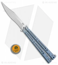 Hom Design Basilisk-R Titanium Balisong Butterfly Knife Blue Ano (4.6" Satin) -Kershaw Sales Shop Hom Design Basilisk R ti blue BHQ 68532 er size