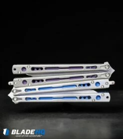 Hom Design Chimera Balisong Knife Tumbled Ti/Purple G-10 (4.75 SW) -Kershaw Sales Shop Hom Design Chimera Balisong Knife Tumbled Ti Purple G 10 SW BHQ 100560 kp steel web 1