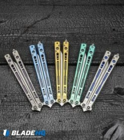 Hom Design Chimera Plus Balisong Knife Satin Ti/Blue G-10 (4.75 Two-Tone) 16 Hom Design Chimera Plus Balisong Knife Satin Ti/Blue G-10 (4.75 Two-Tone) -Kershaw Sales Shop Hom Design Chimera Premium Balisong Knife Gold Ti CF Satin BHQ 100558 kp burnt wood web 3