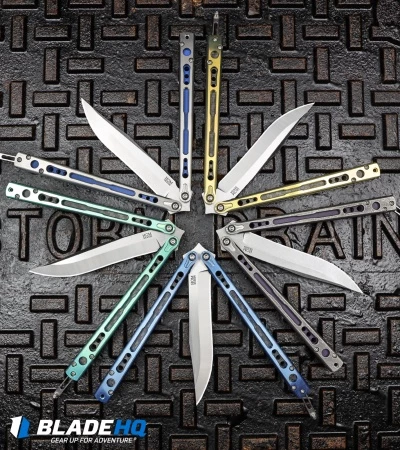 Hom Design Chimera Plus Balisong Knife Satin Ti/Blue G-10 (4.75 Two-Tone) 5 Hom Design Chimera Plus Balisong Knife Satin Ti/Blue G-10 (4.75 Two-Tone) - Image 5