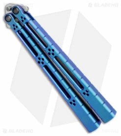 Hom Design I-Basilisk Channel Butterfly Knife Blue Titanium (4.5" Stonewash) -Kershaw Sales Shop Hom Design I Basilisk Channel Butterfly Blue Ti SW BHQ 175601 jr side