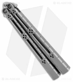 Hom Design I-Basilisk Channel Butterfly Knife Silver Ti (4.5" Stonewash) -Kershaw Sales Shop Hom Design I Basilisk Channel Butterfly Gray Ti SW BHQ 175600 jr side