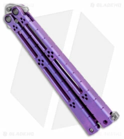Hom Design I-Basilisk Channel Butterfly Knife Purple Ti Latched (4.5" Satin) -Kershaw Sales Shop Hom Design I Basilisk Channel Butterfly Purple Ti Latched Satin BHQ 175606 jr side