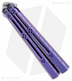 Hom Design I-Basilisk Channel Butterfly Knife Purple Titanium (4.5" Stonewash) -Kershaw Sales Shop Hom Design I Basilisk Channel Butterfly Purple Ti SW BHQ 175605 jr side