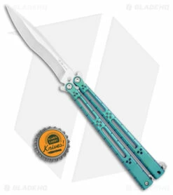 Hom Design I-Basilisk Channel Butterfly Knife Teal Titanium Latched (4.5" Satin) -Kershaw Sales Shop Hom Design I Basilisk Channel Butterfly Teal Ti Latched Satin BHQ 175604 jr bottlecap