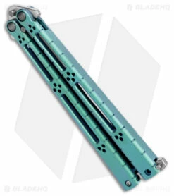 Hom Design I-Basilisk Channel Butterfly Knife Teal Titanium Latched (4.5" Satin) -Kershaw Sales Shop Hom Design I Basilisk Channel Butterfly Teal Ti Latched Satin BHQ 175604 jr side