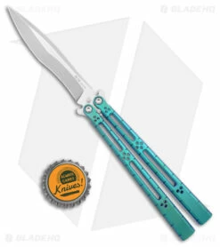 Hom Design I-Basilisk Channel Butterfly Knife Teal Titanium (4.5" Stonewash) -Kershaw Sales Shop Hom Design I Basilisk Channel Butterfly Teal Ti SW BHQ 175603 jr bottlecap