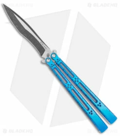 Hom Design I-Basilisk Channel Butterfly Knife Blue Titanium (4.5" Acid Wash)