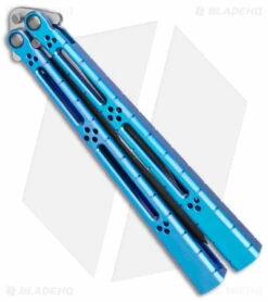 Hom Design I-Basilisk Channel Butterfly Knife Blue Titanium (4.5" Acid Wash) -Kershaw Sales Shop Hom Design I Basilisk Channel Knife Blue Ti Acid Wash BHQ 165021 jr side