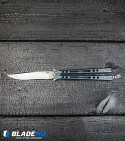 Hom Design PVD Specter Titanium Balisong Butterfly Knife (4.4" Satin) -Kershaw Sales Shop Hom Design PVD Specter Titanium Balisong Butterfly Knife Satin BHQ 25889 kp black wood open flat web