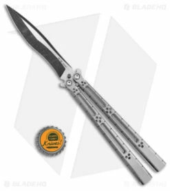Hom Design I-Basilisk Channel Butterfly Knife Silver Titanium (4.5" Acid Wash) -Kershaw Sales Shop Hom Design i Basilisk Channel Butterfly Silver Ti Acid Wash BHQ 165019 jr bottlecap