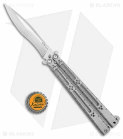 Hom Design I-Basilisk Channel Butterfly Knife Silver Ti + Latch (4.5" Satin) -Kershaw Sales Shop Hom Design i Basilisk Channel Butterfly Silver Ti Satin BHQ 165016 jr bottlecap