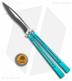 Hom Design I-Basilisk Channel Butterfly Knife Teal Titanium (4.5" Acid Wash) -Kershaw Sales Shop Hom Design i Basilisk Channel Butterfly Teal Ti Acid Wash BHQ 165018 jr bottlecap