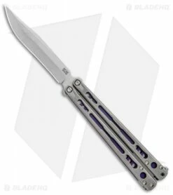 Hom Design Chimera Balisong Knife Tumbled Ti/Purple G-10 (4.75 SW)