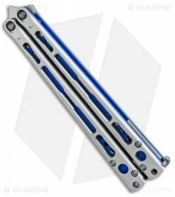 Hom Design Chimera Plus Balisong Knife Satin Ti/Blue G-10 (4.75 Two-Tone) 11 Hom Design Chimera Plus Balisong Knife Satin Ti/Blue G-10 (4.75 Two-Tone) -Kershaw Sales Shop Hom Designs Chimera Plus Butterfly Knife Ti Blue G 10 TT BHQ 100561 jr side