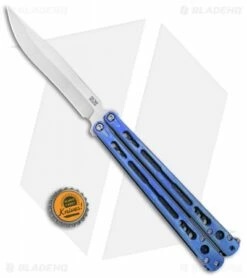 Hom Design Chimera Premium Balisong Knife Blue Ti/CF (4.75 Satin) -Kershaw Sales Shop Hom Designs Chimera Premium Butterfly Knife Blue Ano Satin BHQ 100559 jr bottlecap