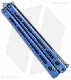 Hom Design Chimera Premium Balisong Knife Blue Ti/CF (4.75 Satin) -Kershaw Sales Shop Hom Designs Chimera Premium Butterfly Knife Blue Ano Satin BHQ 100559 jr side