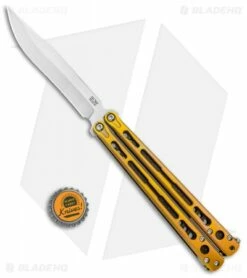 Hom Design Chimera Premium Balisong Knife Gold Ti/CF (4.75 Satin) -Kershaw Sales Shop Hom Designs Chimera Premium Butterfly Knife Gold Ano Satin BHQ 100558 jr bottlecap
