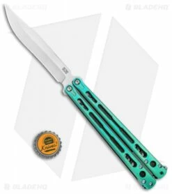 Hom Design Chimera Premium Balisong Knife Green Ti/CF (4.75 Satin) -Kershaw Sales Shop Hom Designs Chimera Premium Butterfly Knife Teel Green Ano Satin BHQ 100557 jr bottlecap