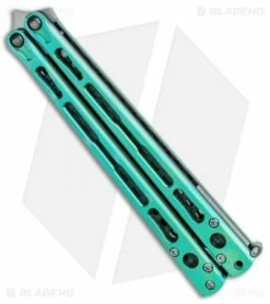Hom Design Chimera Premium Balisong Knife Green Ti/CF (4.75 Satin) -Kershaw Sales Shop Hom Designs Chimera Premium Butterfly Knife Teel Green Ano Satin BHQ 100557 jr side