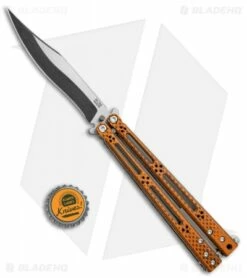 Hom Design Basilisk-R Balisong Butterfly Knife Orange CF (4.6" 2-Tone Acid) #4 -Kershaw Sales Shop Horn Design Basilisk R Butterfly Orange CF TT Acid 4 BHQ 71203 jr bottlecap