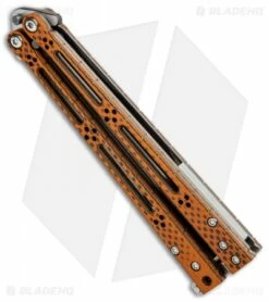 Hom Design Basilisk-R Balisong Butterfly Knife Orange CF (4.6" 2-Tone Acid) #4 -Kershaw Sales Shop Horn Design Basilisk R Butterfly Orange CF TT Acid 4 BHQ 71203 jr side