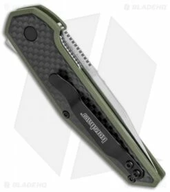 Kershaw Anso Fraxion Liner Lock Knife CF/OD Green G-10 (2.75" Satin) 1160OL -Kershaw Sales Shop Kershaw Anso Fraxion LL CF Green G 10 1160OL BHQ 79686 jr side