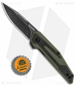 Kershaw Anso Fraxion Liner Lock Knife CF/OD Green G-10 (2.75" Black SW) 1160OLBW -Kershaw Sales Shop Kershaw Anso Fraxion LL CF Green G 10 Black SW 1160OLBW BHQ 79687 jr bottlecap