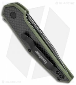 Kershaw Anso Fraxion Liner Lock Knife CF/OD Green G-10 (2.75" Black SW) 1160OLBW -Kershaw Sales Shop Kershaw Anso Fraxion LL CF Green G 10 Black SW 1160OLBW BHQ 79687 jr side