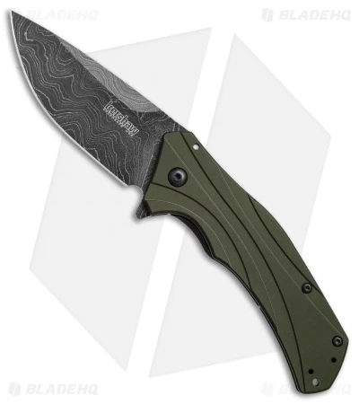 Kershaw Knockout Assisted Opening Knife OD Green (3.25" Damascus) 1870OLDAM 1 Kershaw Knockout Assisted Opening Knife OD Green (3.25" Damascus) 1870OLDAM
