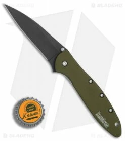 Kershaw Leek Assisted Opening Knife OD Green (3" Black ) 1660OLBLK -Kershaw Sales Shop Kershaw Leek OD Green black BHQ 79637 er bottlecap