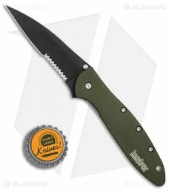 Kershaw Leek Assisted Opening Knife OD Green (3" Black Serr) 1660OLBLKST -Kershaw Sales Shop Kershaw Leek OD Green black serr BHQ 77342 er bottlecap 2
