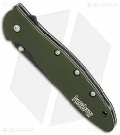 Kershaw Leek Assisted Opening Knife OD Green (3" Black Serr) 1660OLBLKST -Kershaw Sales Shop Kershaw Leek OD Green black serr BHQ 77342 er spine 2