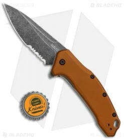 Kershaw Link Drop Point Knife Flat Dark Earth Aluminum (3.25" BlackWash Serr) -Kershaw Sales Shop Kershaw Link Assisted SW Plain FDE Handle Serr 1776BRZBWST BHQ 85191 jr bottlecap