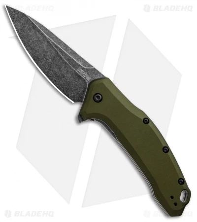 Kershaw Link Drop Point Knife OD Green Aluminum (3.25" BlackWash) 1 Kershaw Link Drop Point Knife OD Green Aluminum (3.25" BlackWash)