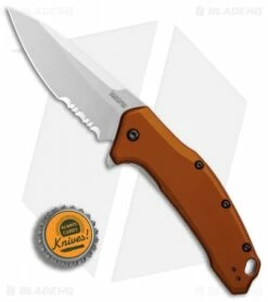 Kershaw Link Drop Point Knife Flat Dark Earth Aluminum (3.25" Stonewash Serr) -Kershaw Sales Shop Kershaw Link Drop Point Flat Dark Earth Aluminum SW Serr BHQ 85192 er bottlecap
