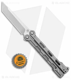 Mantis Flux Tanto Balisong Butterfly Knife Bead Blasted Titanium (4.5" Satin) -Kershaw Sales Shop Mantis Bali Song Flux Gray Satin Tanto BHQ 144832 jr bottlecap