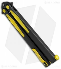 Microtech Tachyon III Balisong Butterfly Knife BM (4.5" Black/Yellow) 173-1BM -Kershaw Sales Shop Microtech Tachyon III Balisong Butterfly BM Black Yellow 173 1BM BHQ 71983 jr side