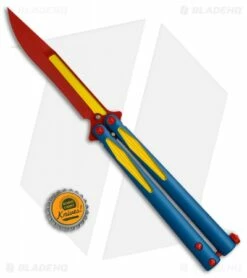 Microtech Tachyon III Balisong Butterfly Super (4.5" Red/Blue/Yellow) 173-13SM -Kershaw Sales Shop Microtech Tachyon III super red blue yellow 173 1SM BHQ 68511 er size
