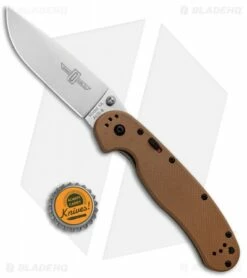 Ontario RAT Model 1A Spring Assisted Knife Coyote Brown G-10 (3.625" Satin) -Kershaw Sales Shop Ontario Rat Model 1A SA Coyote Brown G 10 Satin ON8870TN BHQ 59357 jr bottlecap