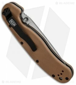 Ontario RAT Model 1A Spring Assisted Knife Coyote Brown G-10 (3.625" Satin) -Kershaw Sales Shop Ontario Rat Model 1A SA Coyote Brown G 10 Satin ON8870TN BHQ 59357 jr side