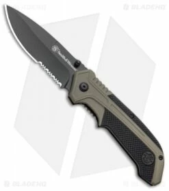 S&W S.A. Thumb Stud Spring Assisted Knife OD Green Aluminum (3.5" Black)