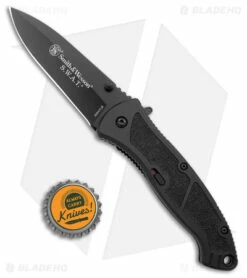 Smith & Wesson Large SWAT MAGIC Spring Assist Knife (3.75" Black Plain) SWATLB -Kershaw Sales Shop Smith and Wesson Large SWAT MAGIC SA Black Plain BHQ 2789 jr bottlecap