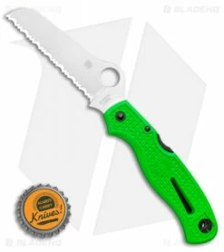 Spyderco Atlantic Salt Folding Dive Knife Green FRN (3.69" Satin Serr LC200N) -Kershaw Sales Shop Spyderco Atlantic Salt Folding Dive Knife Green FRN 3.69 Satin Serr LC200N BHQ 116274 LS Bottlecap