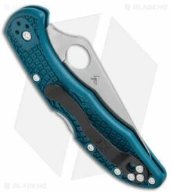 Spyderco Delica 4 Lightweight Lockback Knife Blue FRN (2.9" Serr) C11FSK390 6 Spyderco Delica 4 Lightweight Lockback Knife Blue FRN (2.9" Serr) C11FSK390 -Kershaw Sales Shop Spyderco Delica 4 Lightweight LB Blue FRN Satin Serr BHQ 121024 jr side