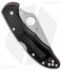 Spyderco Delica 4 Thin Red Line Knife Black FRN (2.9" Serr Satin) C11FPSBKRD -Kershaw Sales Shop Spyderco Delica 4 Thin Red Line Knife Black FRN 2.9 Serr Satin C11FPSBKRD BHQ 125867 LS Side